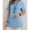 Camicette da donna Camicia azzurra 2023 Primavera/Estate Top Tinta unita Twist Button Moda Camicetta a maniche corte Femme Blusas