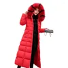 Trenchs de femmes manteaux veste longue européenne américaine grand col de fourrure manteau d'hiver ceinture lâche coton rembourré épais vers le bas matelassé Parkas M-3XL