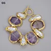 Bröllopsmycken set Guaiguai Natural Freshwater White Biwa Pearl Green Nugget Amethysts Gold Plated Pendant Necklace Armband örhängen 231123