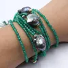 Strand GuaiGuai Jewelry 8 Strands Faceted Round Green Agates Black Keshi Baroque Pearl Pulsera hecha a mano para mujer Lady