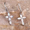 Pendientes de aro Cruz clásica Pendiente doble Ópalo de fuego blanco Piedra ovalada para mujer Vintage Moda Color plata Joyería de boda Boho