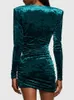 Sukienki swobodne seksowne v szyja długie rękawy fold z wysokim talii mini sukienka kobiety cyprysowe zielone / fioletowe velet plis -bodycon elegancki wieczór praty