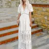 Casual Dresses Summer Boho Women Maxi Dress Loose Brodery White Spets Long Tunic Beach Vacation för 2023 kväll