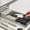1pc Drawer Organizer Tray For Knives, Knife Block, Drawer Organizer Insert, Holds 9 Knives, Knife Partition Storage Finisher, Gray, Kitchen Accessories