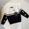 Luxo outono bebê fatos de treino crianças roupas de grife tamanho 100-150 contraste preto e branco camisola de malha calças de alta qualidade nov25