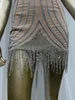 Casual Dresses Women Summer Sparkling Rhinestone Tassel Skin-Tight Garment Dtrapless Sexy Backless Prom Club Dress Stage Performance