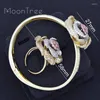 Necklace Earrings Set MoonTree Luxury Floral Sun Flower Full Cubic Zirconia Pave Bracelet Bangle Ring Dress For Women