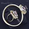 Ketting oorbellen set moontree luxe bloemen zonbloem volledige kubieke zirconia pave armband bangle ring jurk voor vrouwen