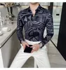 Camisas casuais masculinas Spring Man Printage Print Social White Luxury Slim Fit Sanve Sleeve Dress Listed Shirt Fashion Chemise Homme