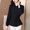 Women's Blouses Fashion Summer Fat MM Shirt Loose And Thin Straps Waist Lapel Long-sleeved Top