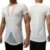 Desgaste de la etapa Camisas de baile latino Hombres Camisa de manga corta hueca Salsa Rumba Tango Cha Ropa de práctica de baile masculino DNV13338