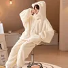 Women's Sleepwear 2023 Autumn Winter Loungewear Coral Fleece Pajamas Women Hooded Thickened Warm Loose Zipper Homewear Set