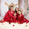 Família combinando roupas pijamas de natal família adultos crianças natal família combinando roupas olhar cor sólida imitação cetim seda tops calças pijamas 231123