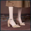 Sandali taglia piccola 31-43 Scarpe nere da donna Estate tacco alto grosso fiocco cavo da donna