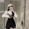 Kvinnor BLOUSES Fashion Celebrity Top Set 2023 Autumn French Sweet Spicy Plaid Strap Shirt Tvådelat Vintage Vest White for Women