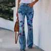 Damenjeans Frühlingsfrauen Plus Größe Multicolor Boho Blumenstickerei Long Flare SXXXXL Highstreet Wide Leg Bellbottom Denim Pants 230422