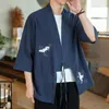 Ethnic Clothing 2023 Summer Chinese Style Linen Jacket Hanfu Men Costume Suit Loose Cotton Retro Kimono Cardigan Robe Male 30707