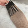 Nastro adesivo per estensioni dei capelli Capelli umani Nero che sbiadisce fino al biondo cenere Nastro ombreggiato per estensioni 100 g/40 pezzi