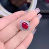 Bagues de cluster Naturel 6x8mm Pigeon Rouge Ruby Bague 925 Sterling Argent Luxe Incrusté Cadeau De Mode Pour Votre Petite Amie