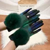 Fingerless Glove's Cashmere Gloves Ladies Touch Screen Furry Fur Ball Plaid Wool Driving Glove Female Mittens 231122