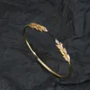 leaf diamond plated 18k gold bangle bracelet bracelets for women girls open trendy diamond designer wholesale hard jewelry Wedding Party Jewelry Mother bride gift