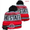 Ohio State Beanies Buckeyes Beanie North American College Team Side Patch Winter Wool Sport Knit Hat Skull Caps A0