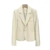 Costumes pour femmes Blazer court formel Blazers dame bureau travail costume poches vestes manteau mince blanc cranté Femme