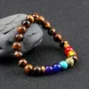 Strand Reiki Cura Pulseira de Contas de Contas para homens 7 Chakra Balance Meditação Energia Yoga Rosário Tigre Eye Stone Hematite Jóias Presente