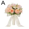 装飾的な花ブライダルブライドメイドウェディングブーケホワイトシルク人工花嫁のバラのアクセサリーマリアジュプロップH4E2