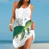 Casual jurken boho turtle print mini jurk zomer losse vierkante kraag mouwloos strand zonsondergen heen dame kantoor vestido traje de mujer