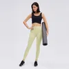 L-037B Meia-calça de cintura alta Calças de ioga de cor sólida com leggings elásticas em linha T Calças de moletom com sensação de nudez Calças femininas com bolso no cós