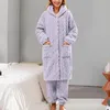 Vêtements de nuit pour femmes Femmes Long Peignoir Et Pantalon Femmes Fuzzy Pyjama Ensemble Chaud Moelleux Manches En Peluche Loungewear Thermique Deux Pièces Ensembles