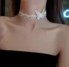 Chaînes collier dentelle gaze papillon collier 2023 noir blanc clavicule tour de cou INS Style court pour les femmes bijoux en gros