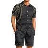 Tute da uomo Tribale polinesiano Tonga Totem Tatuaggio Tonga Stampe Abito Risvolto nero Manica corta Pantaloncini in poliestere Spiaggia Casual Set 2 pezzi