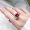 Antik 6CT Ruby Diamond Ring 100% Original 925 Sterling Silver Wedding Band Rings for Women Bridal Promise Jewelry Gift