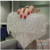 Clutch Evening Shiny Diamonds Clutches Purse Party Women Top Luxury Bling Fashion Tassel Round Metal Box