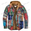 Men's Jackets Autumn and Winter Men's Plaid Jacket Thickened and Cotton Printed Hooded Jacket Men's Harajuku Casual Warm Fake Two-piece Jacket T231123