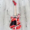 Seltene 5150 Edward Van Halen White Black Stripes Red E-Gitarre, linke Hand Floyd Rose Tremolo Bridge Whammy Bar, Sicherungsmutter, Ahornhals, Griffbrett, große Kopfplatte