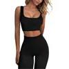 Women's Two Piece Pants Women Pieces Fitness Yoga Set Solid Color Super Stretch Lycra Gym Running Suit Soft Breathable Workout Clothes