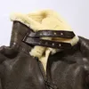 AVFLY sheep leather jacket large lapel Pilot B3 fur in one piece flight suit vintage brown Patton's warm parkas