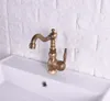 Bathroom Sink Faucets Deck Mounted Kitchen Vessel / Basin Antique Brass Single Handle Swivel Faucet Mixer Tap Wsh119