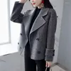 Women's Suits 2023 Autumn Check Plaid Wool & Blend Blazers Tweed Clothing Female Coats And Jackets Gray Outerwear Tailoring In