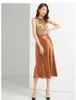スカート韓国イングランドオフィスレディシンプルソリッドサテンエレガントな夏のミディスカート女性ファルダスミュージャーモーダロングレディスプラスサイズ