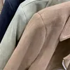 女性用革革秋と冬のファッション美しいVネックラペルソリッドカラーステッチジッパーコートルーズスリムスエードジャケット