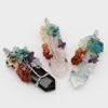 Hänge halsband naturliga sten klart kristallträd i liv handgjorda vintage ametist rose kvarts obsidian tråd inslagna halsbandsmycken