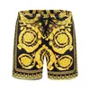 Summer Men Short With Pockets Golden Print Men's Swim Trunks High Quality Quick Dry Beach Swiming