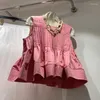 Chemisiers pour femmes chemises et coréen Harajuku décontracté sans manches Y2k mode dames Vintage col rond rose chemise hauts 2023 haut d'été