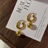 Dangle Earrings Vintage Metal Gold Color Smooth Ball Drop For Women Girl Minimalist Stainless Steel Hoop Jewelry Gifts