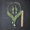 Halsband örhängen set elegant bröllop Big Green Water Drop Crystal Bridal Jewelry for Women Choker