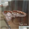 Bagues de bande Mode Plaqué Or Rose Nouveau Design 2Pcs Cz Femmes Bague De Fiançailles De Mariage Ensemble Livraison Directe Bijoux Bague Dhkjg